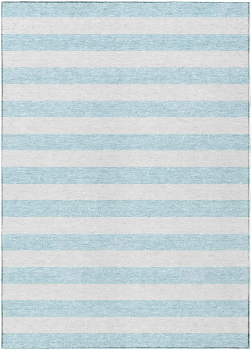 3' X 4' Sky Blue Striped Washable Non Skid Indoor Outdoor Area Rug Photo 2