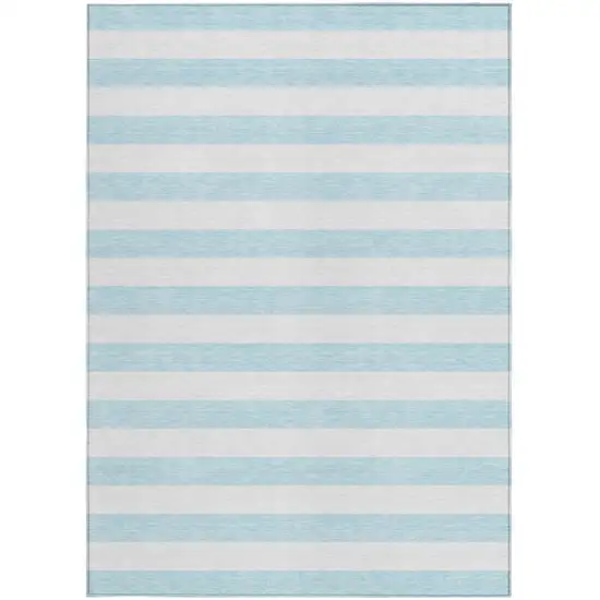 Sky Blue Striped Washable Non Skid Indoor Outdoor Area Rug Photo 4