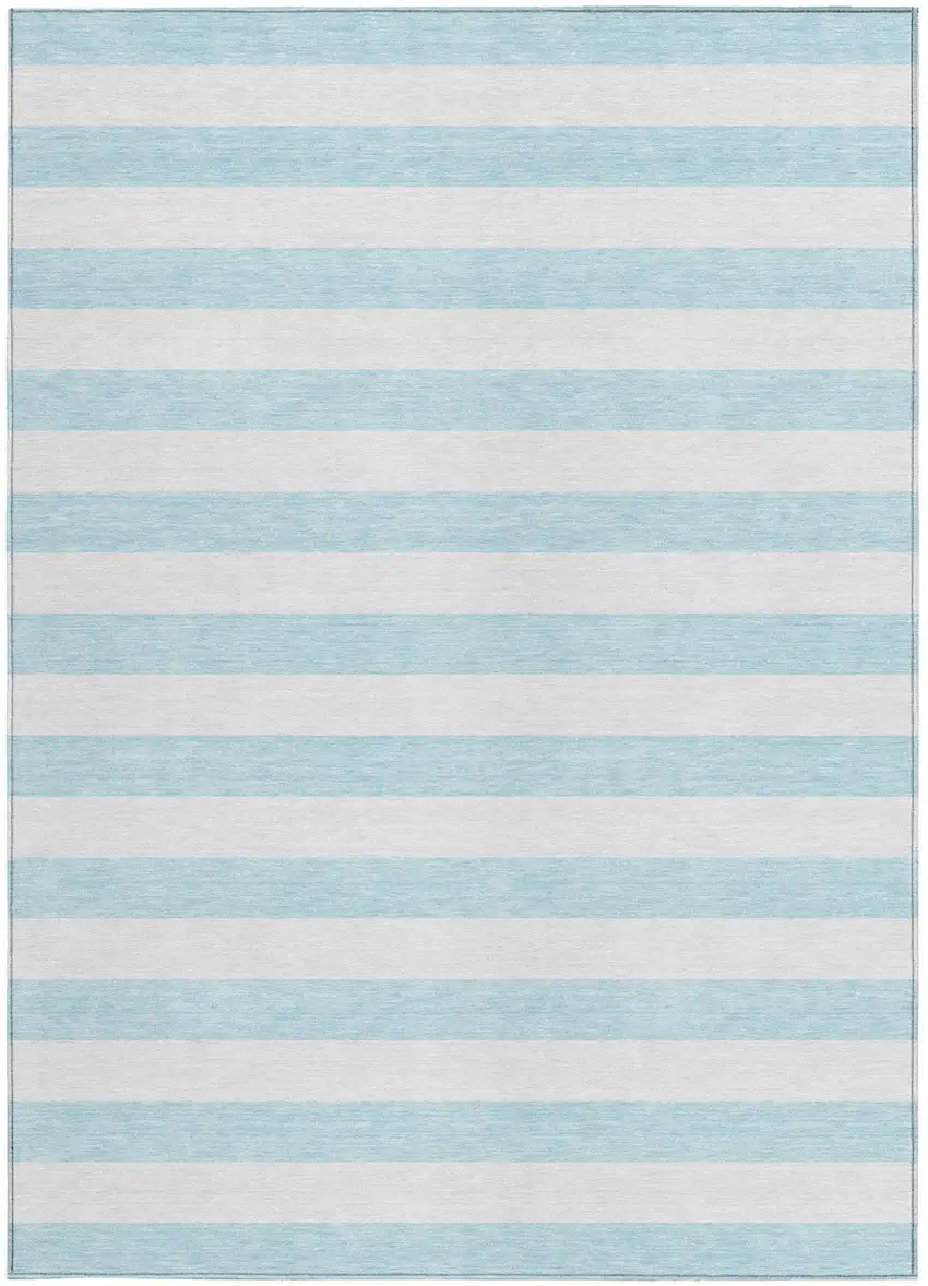 Sky Blue Striped Washable Non Skid Indoor Outdoor Area Rug Photo 4