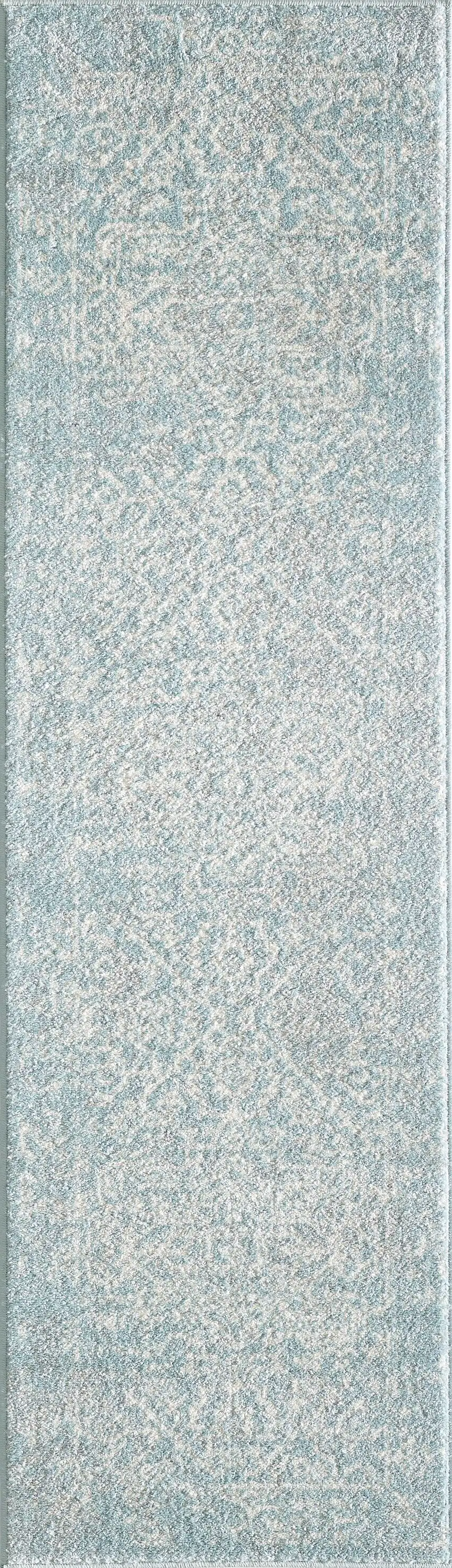 7'X12' Spa Blue Machine Woven Distressed Medallion Indoor Area Rug Photo 1
