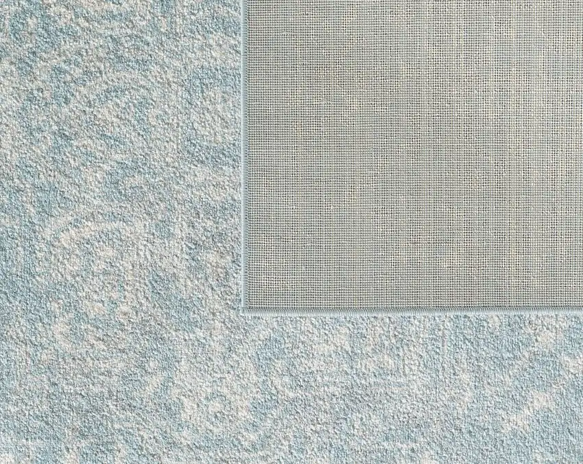 7'X12' Spa Blue Machine Woven Distressed Medallion Indoor Area Rug Photo 3