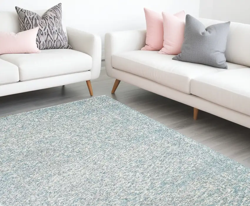 Spa Blue Machine Woven Distressed Medallion Indoor Area Rug Photo 1