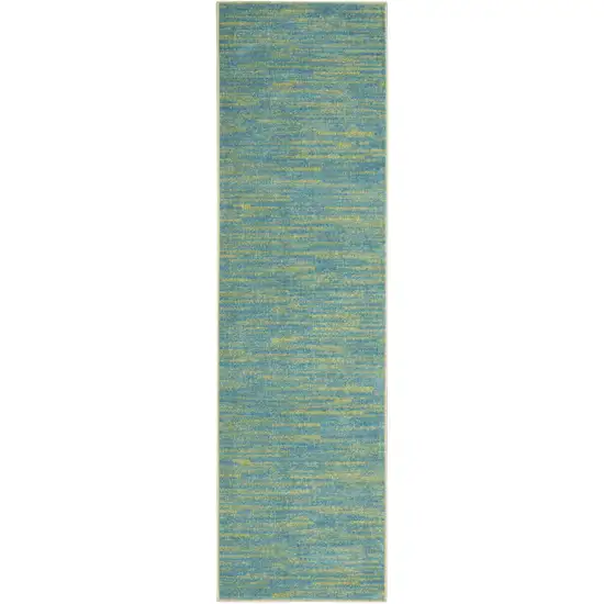 8' Blue And Green Indoor Outdoor Runner Rug Photo 4