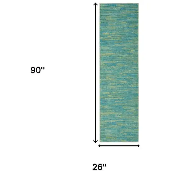 8' Blue And Green Indoor Outdoor Runner Rug Photo 9