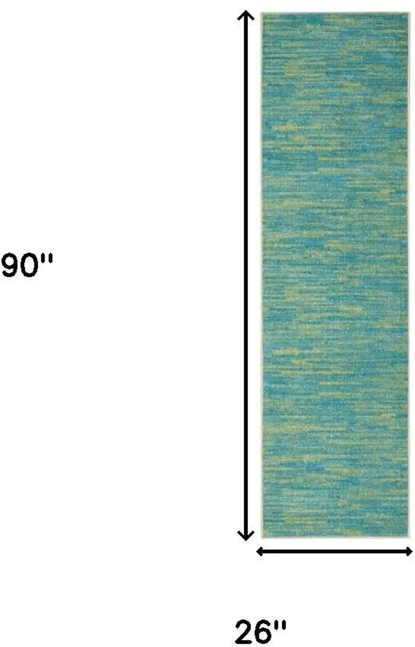 8' Blue And Green Indoor Outdoor Runner Rug Photo 9