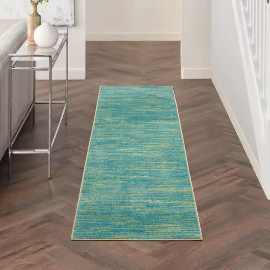 8' Blue And Green Indoor Outdoor Runner Rug Photo 8