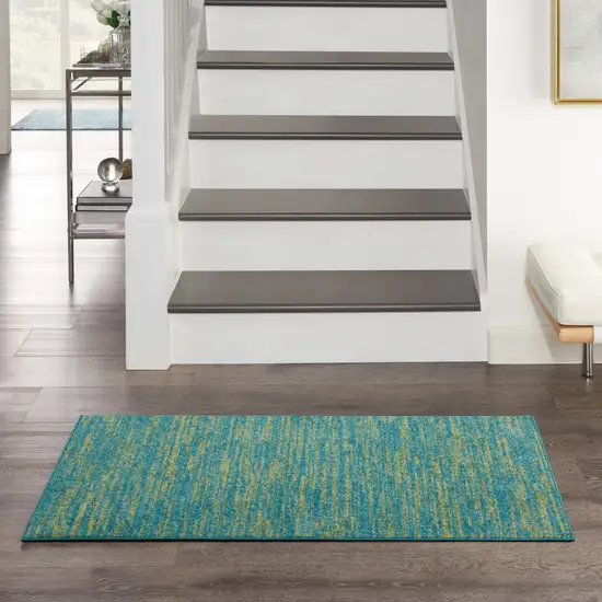 Blue And Green Indoor Outdoor Runner Rug Photo 7