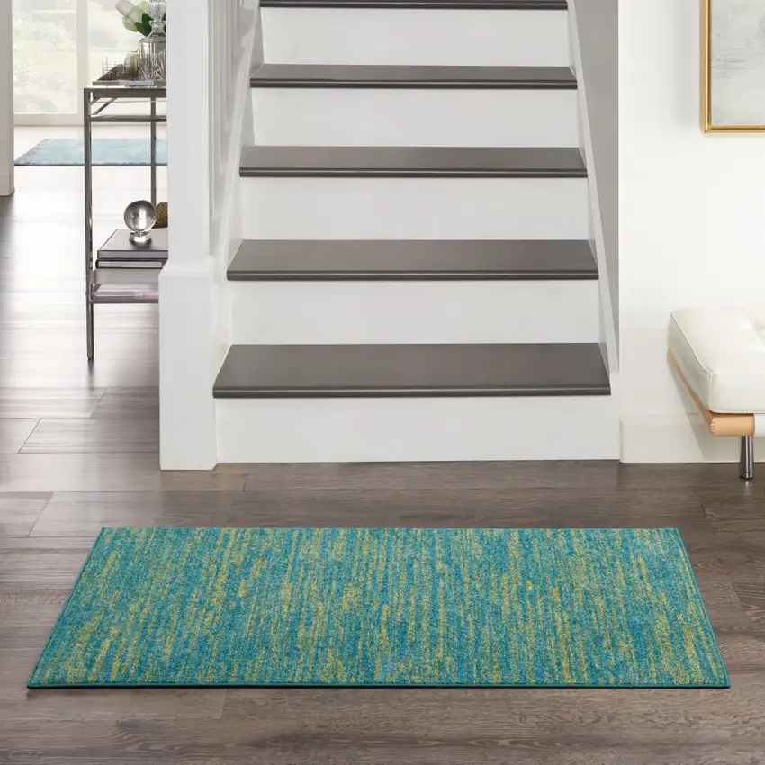 Blue And Green Indoor Outdoor Runner Rug Photo 7