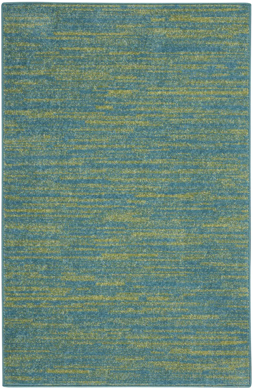 2' X 4' Blue And Green Striped Non Skid Indoor Outdoor Runner Rug Photo 3