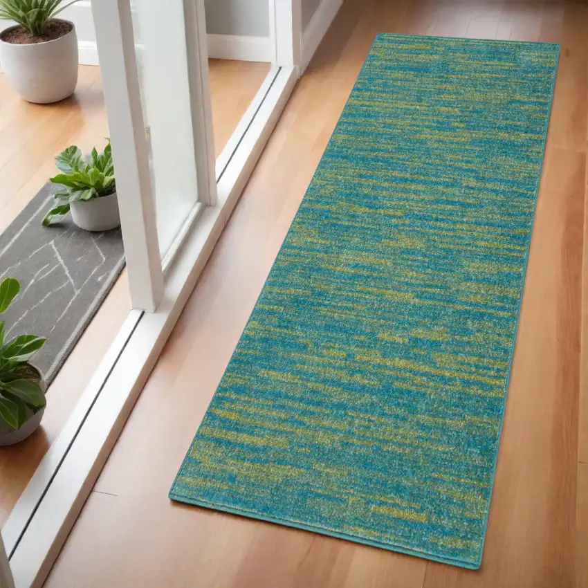 Blue And Green Indoor Outdoor Runner Rug Photo 2