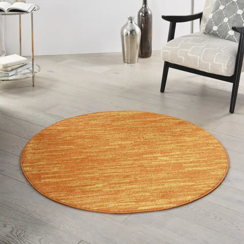 4' Orange Round Indoor Outdoor Area Rug Photo 5