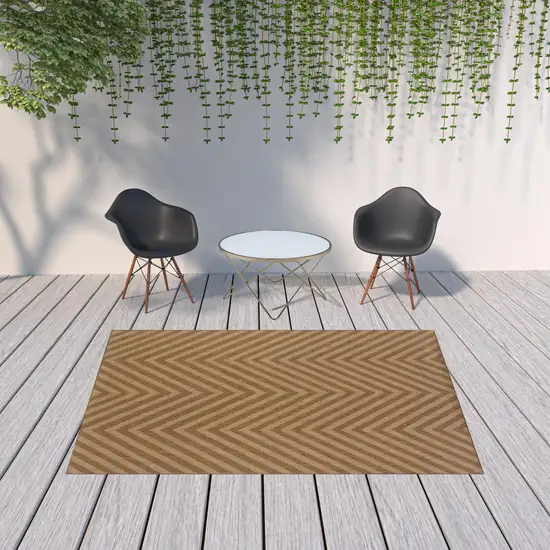 6' X 9' Tan Geometric Stain Resistant Indoor Outdoor Area Rug Photo 2