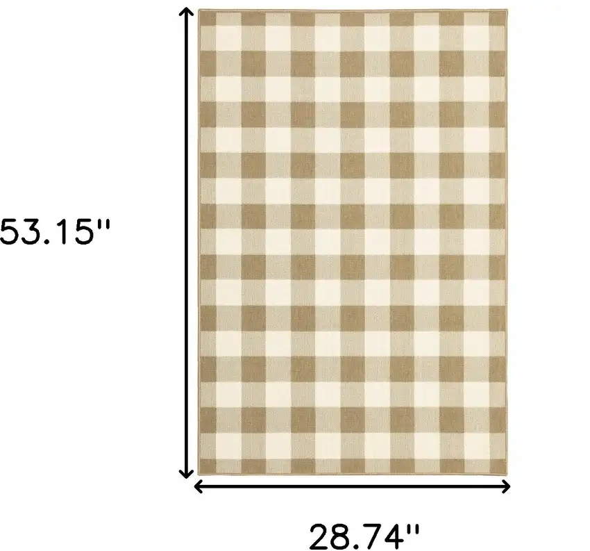 3' X 5' Tan Geometric Stain Resistant Indoor Outdoor Area Rug Photo 6