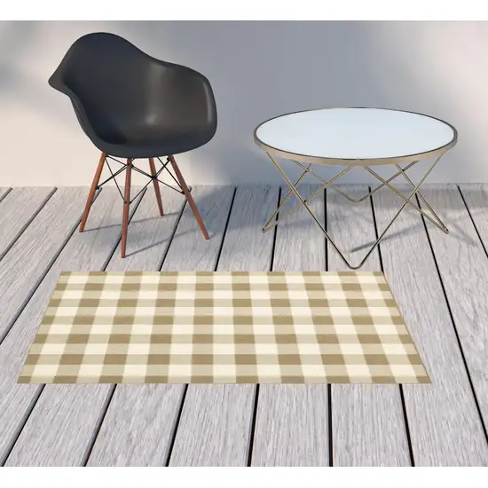 3' X 5' Tan Geometric Stain Resistant Indoor Outdoor Area Rug Photo 2