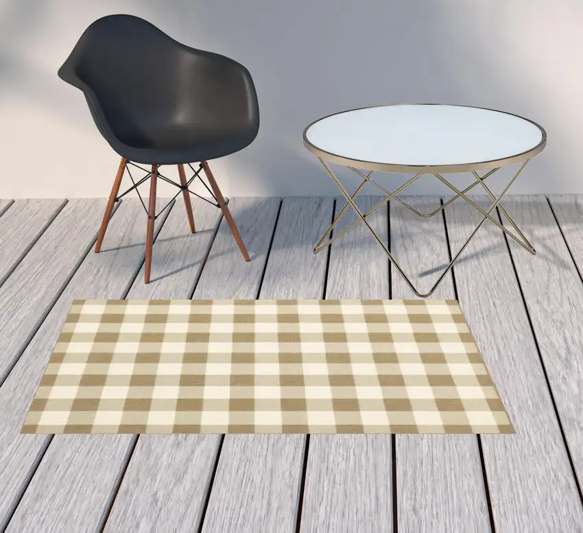 3' X 5' Tan Geometric Stain Resistant Indoor Outdoor Area Rug Photo 2