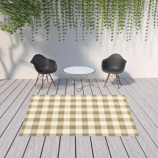 6' X 9' Tan Geometric Stain Resistant Indoor Outdoor Area Rug Photo 2