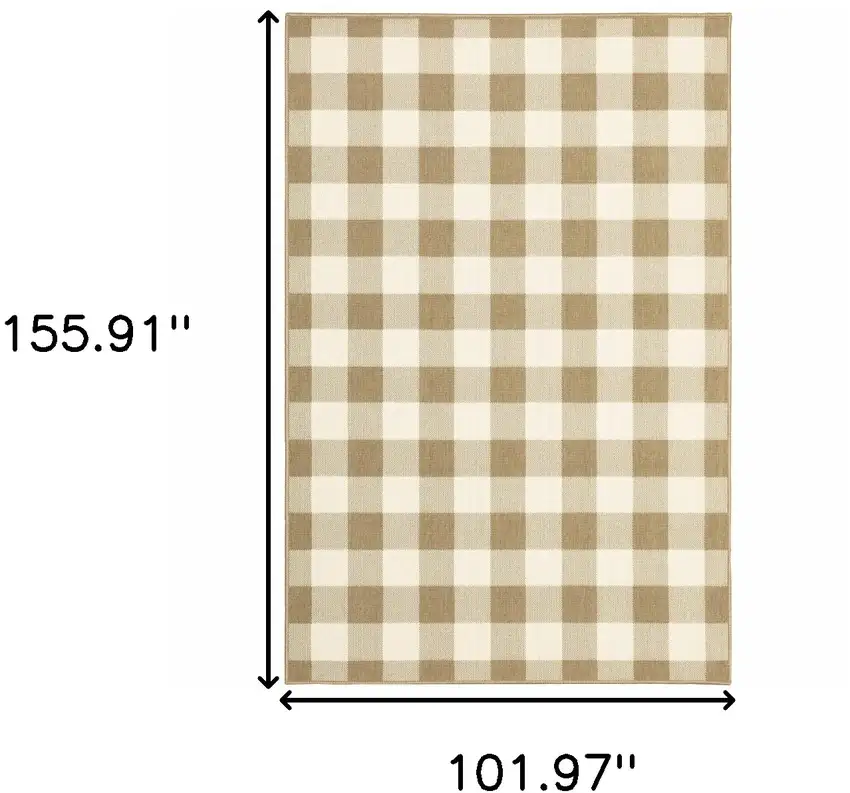 9' X 13' Tan Geometric Stain Resistant Indoor Outdoor Area Rug Photo 6
