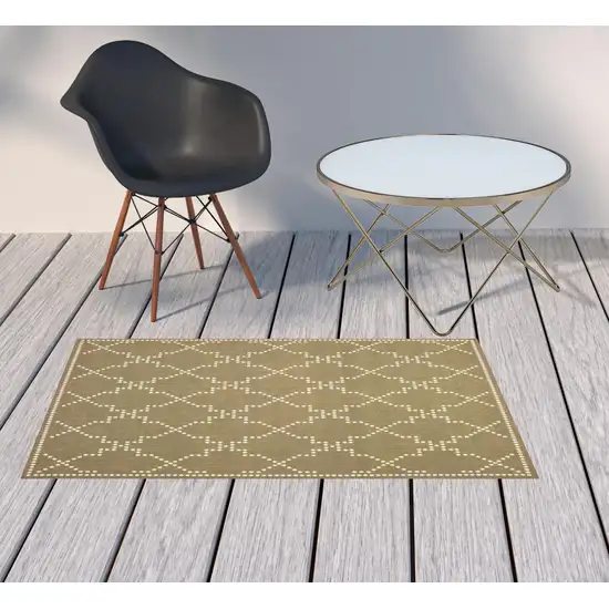 3' X 5' Tan Geometric Stain Resistant Indoor Outdoor Area Rug Photo 2