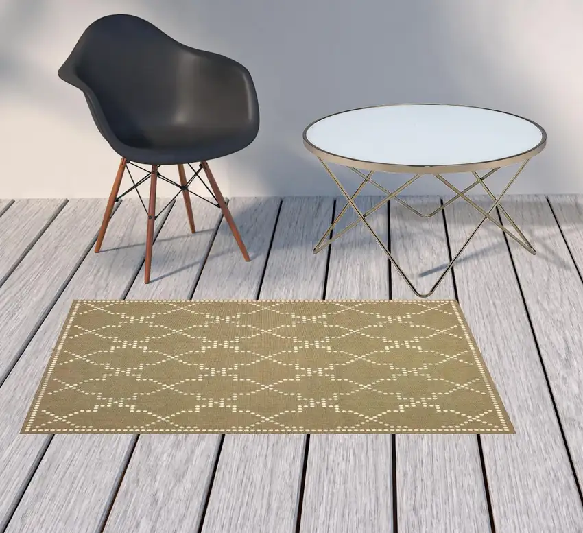 3' X 5' Tan Geometric Stain Resistant Indoor Outdoor Area Rug Photo 2