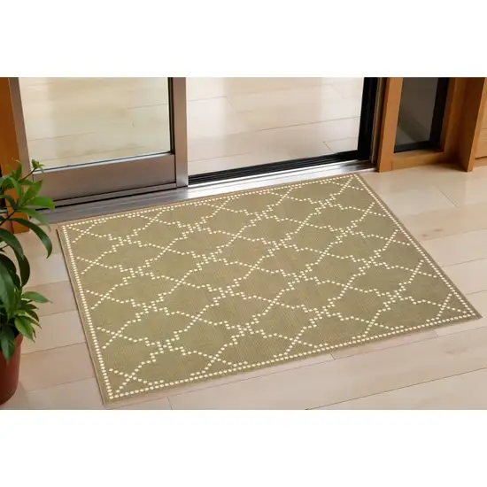 Tan Geometric Stain Resistant Indoor Outdoor Area Rug Photo 1