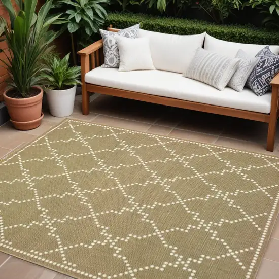 Tan Geometric Stain Resistant Indoor Outdoor Area Rug Photo 1