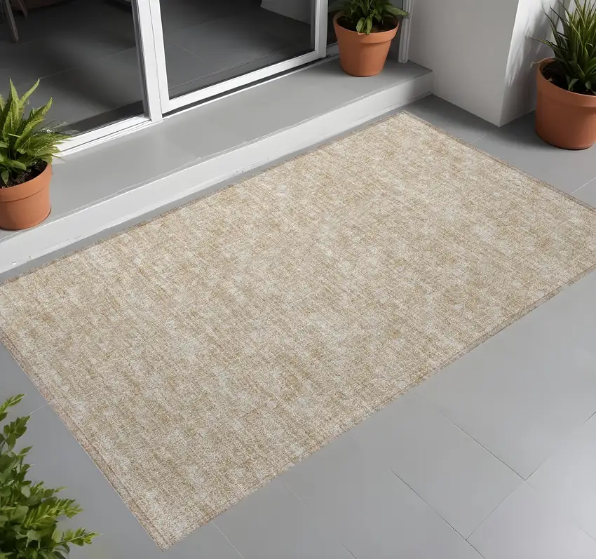 3' X 4' Tan Geometric Washable Non Skid Indoor Outdoor Area Rug Photo 1