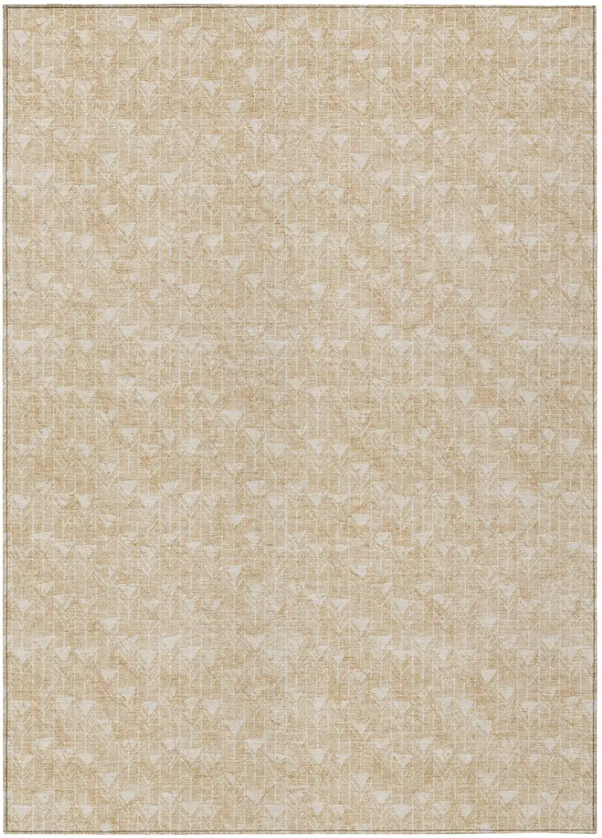 Tan Geometric Washable Non Skid Indoor Outdoor Area Rug Photo 2