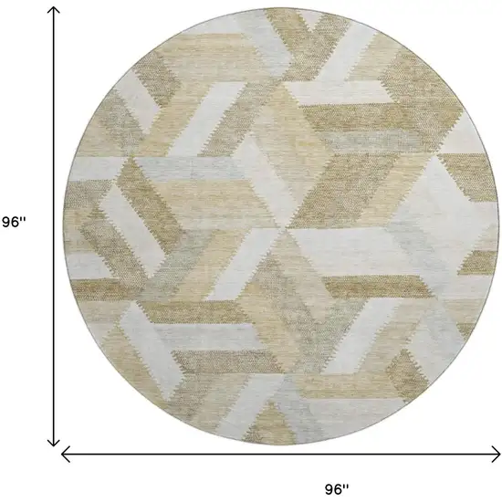 8' X 8' Tan Ivory And Brown Geometric Washable Round Rug With UV Protection Photo 9