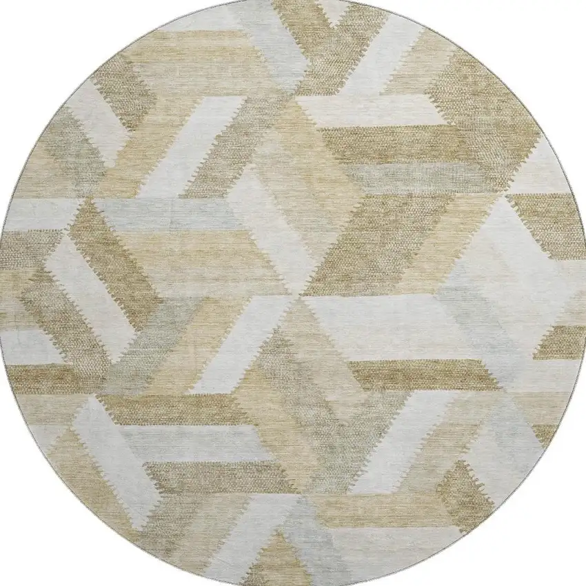 8' X 8' Tan Ivory And Brown Geometric Washable Round Rug With UV Protection Photo 3