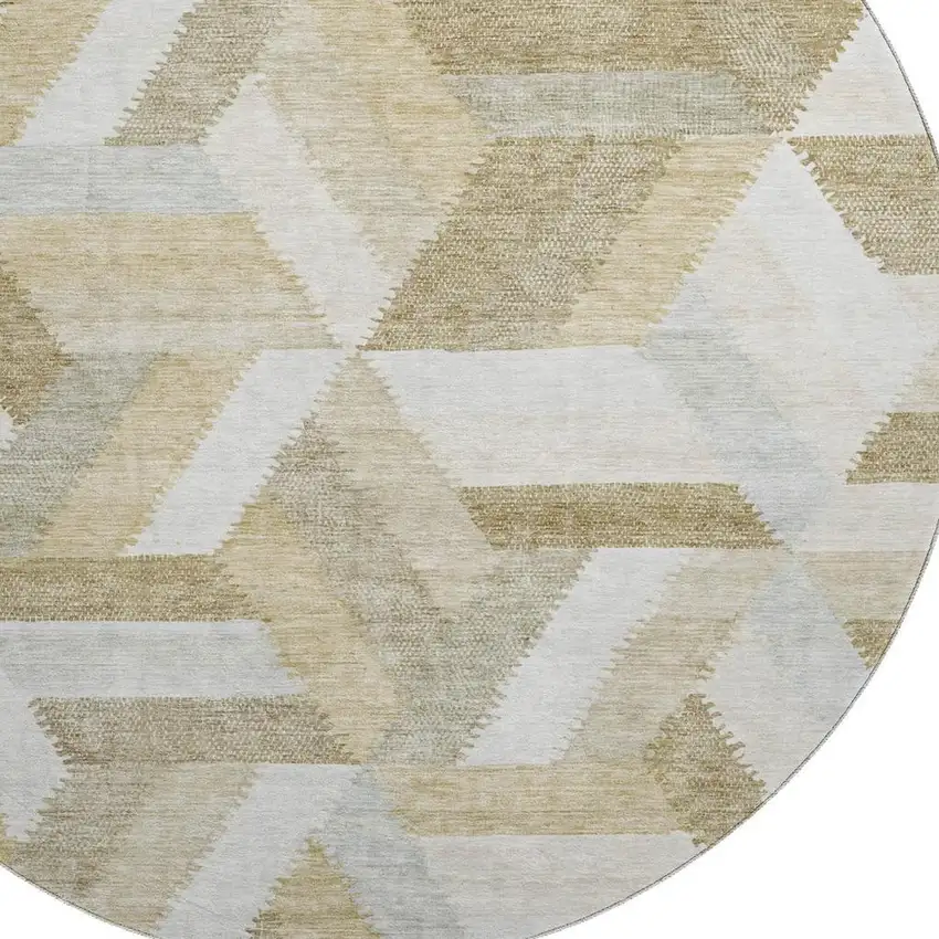 8' X 8' Tan Ivory And Brown Geometric Washable Round Rug With UV Protection Photo 2