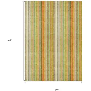 Photo of 3' X 4' Tan Orange and Green Striped Washable Non Skid Indoor Outdoor Area Rug