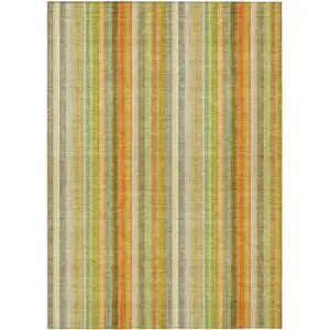 Photo of 3' X 5' Tan Orange and Green Striped Washable Non Skid Indoor Outdoor Area Rug