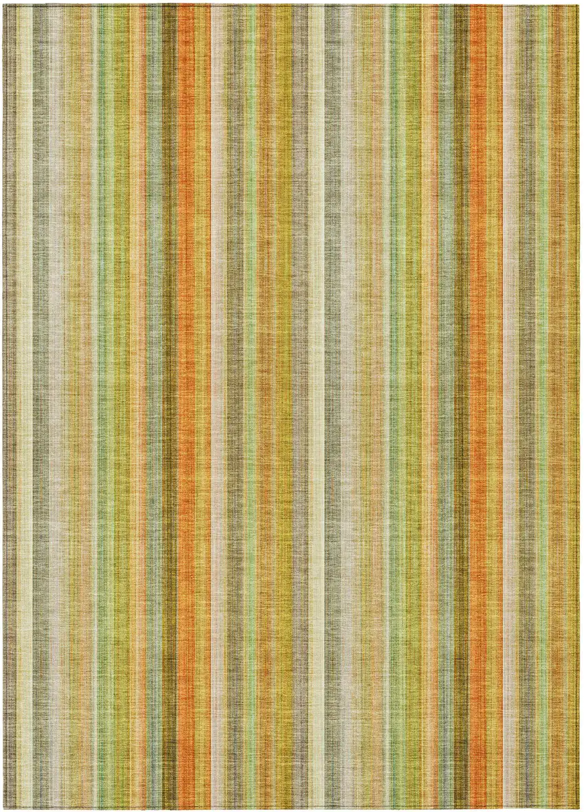 3' X 5' Tan Orange and Green Striped Washable Non Skid Indoor Outdoor Area Rug Photo 2