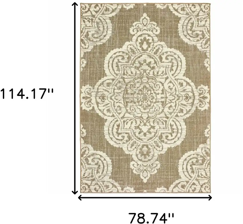 6' X 9' Tan Oriental Stain Resistant Indoor Outdoor Area Rug Photo 5