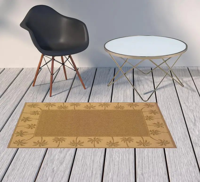 3' X 5' Tan Stain Resistant Indoor Outdoor Area Rug Photo 2