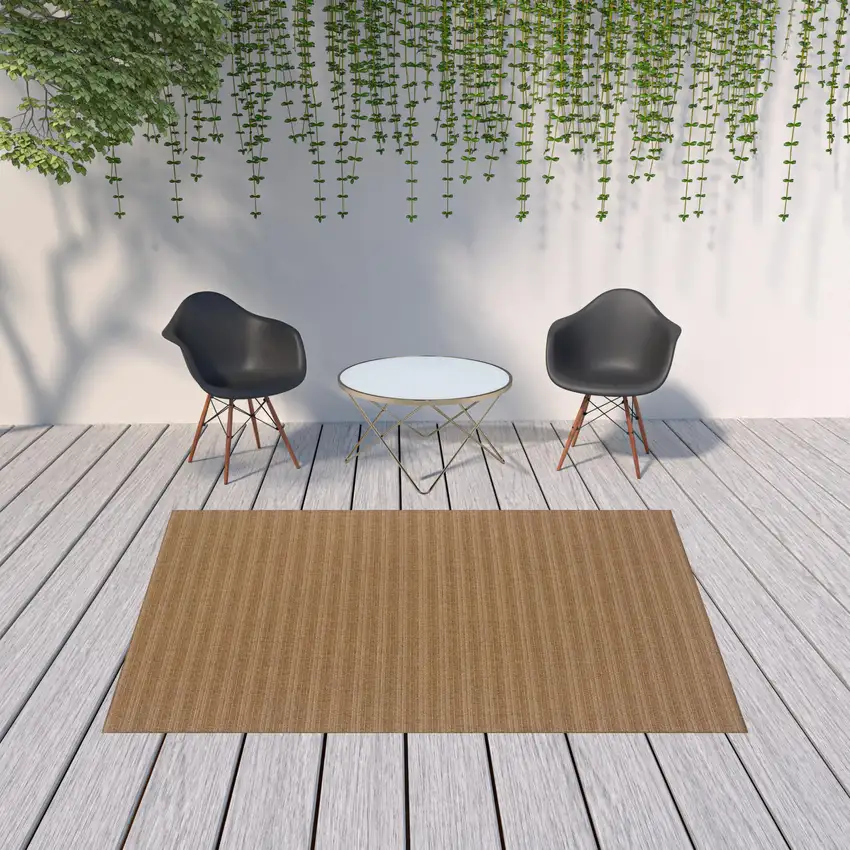 6' X 9' Tan Striped Stain Resistant Indoor Outdoor Area Rug Photo 2