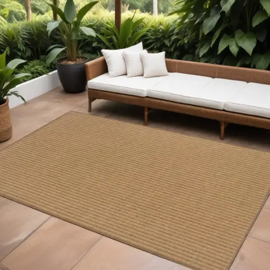 Tan Striped Stain Resistant Indoor Outdoor Area Rug Photo 1