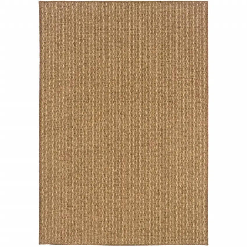 9' X 13' Tan Striped Stain Resistant Indoor Outdoor Area Rug Photo 1