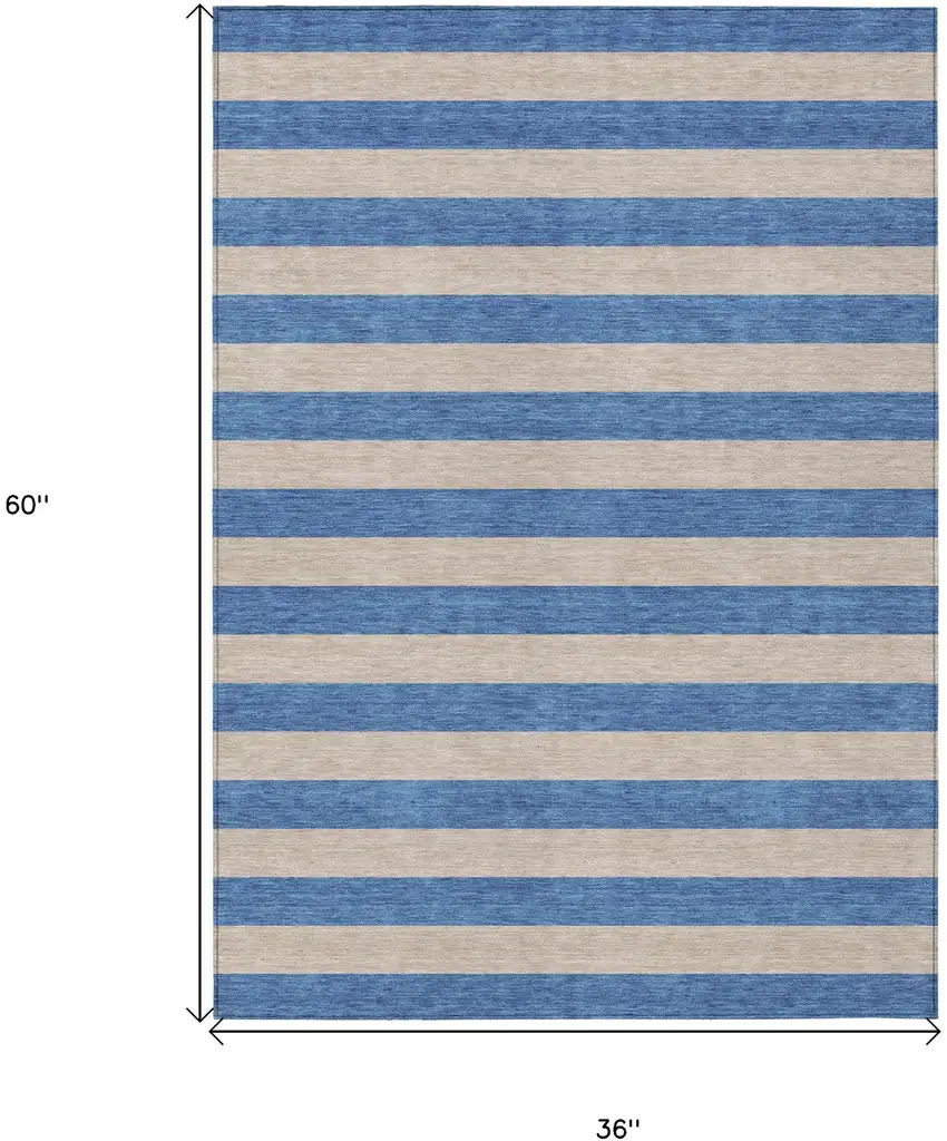 Tan Striped Washable Non Skid Indoor Outdoor Area Rug Photo 3