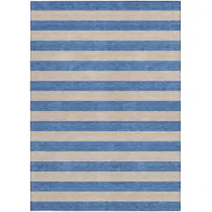 Photo of 3' X 5' Tan Striped Washable Non Skid Indoor Outdoor Area Rug
