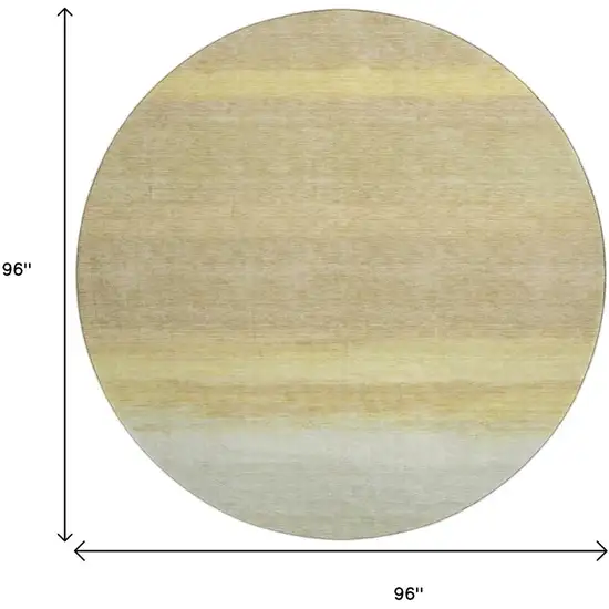 8' X 8' Tan Yellow And Beige Striped Washable Round Rug With UV Protection Photo 8