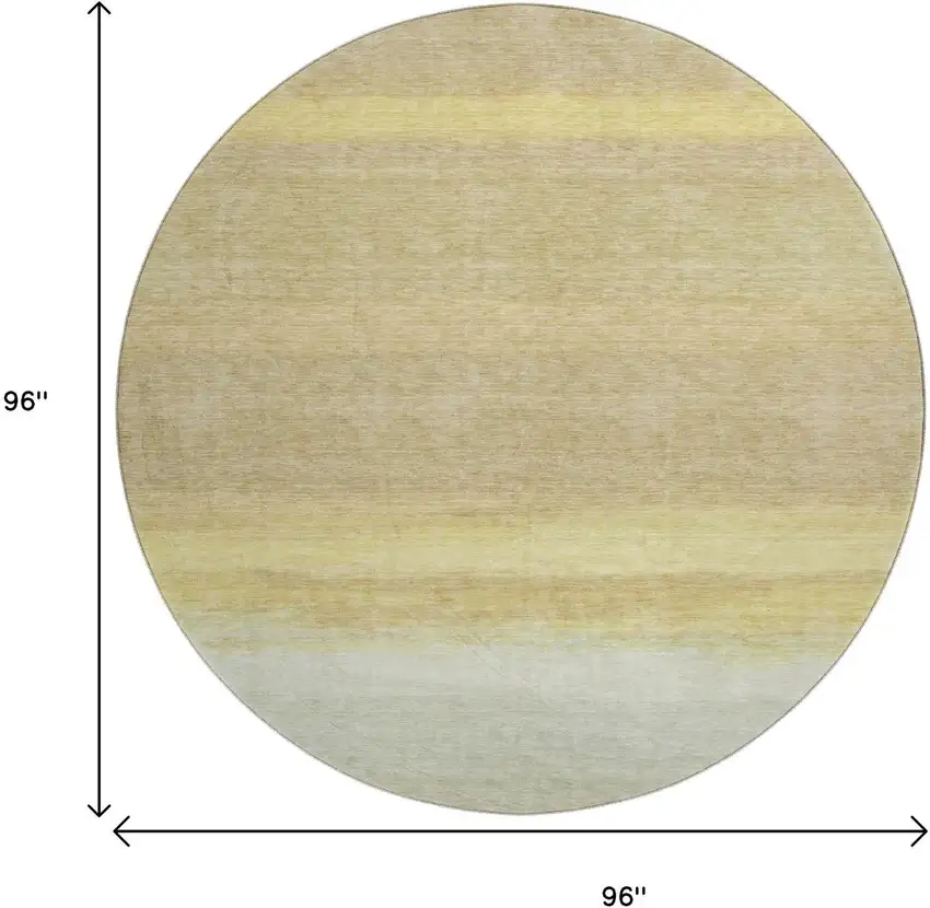 8' X 8' Tan Yellow And Beige Striped Washable Round Rug With UV Protection Photo 8