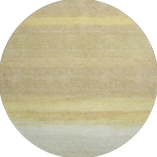 8' X 8' Tan Yellow And Beige Striped Washable Round Rug With UV Protection Photo 2