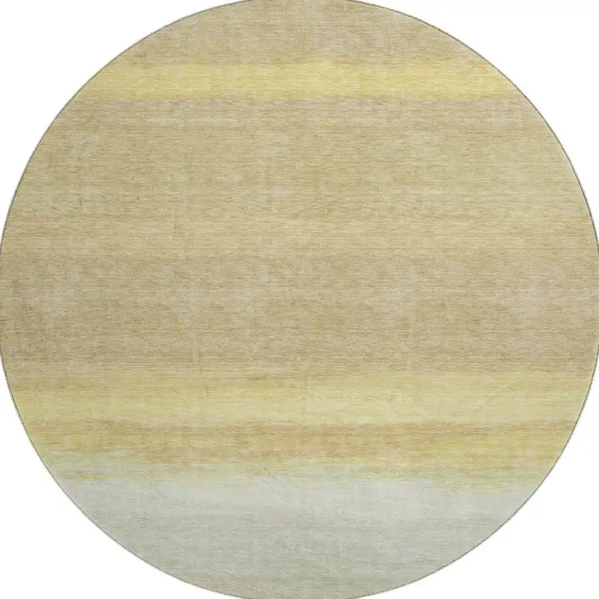 8' X 8' Tan Yellow And Beige Striped Washable Round Rug With UV Protection Photo 2