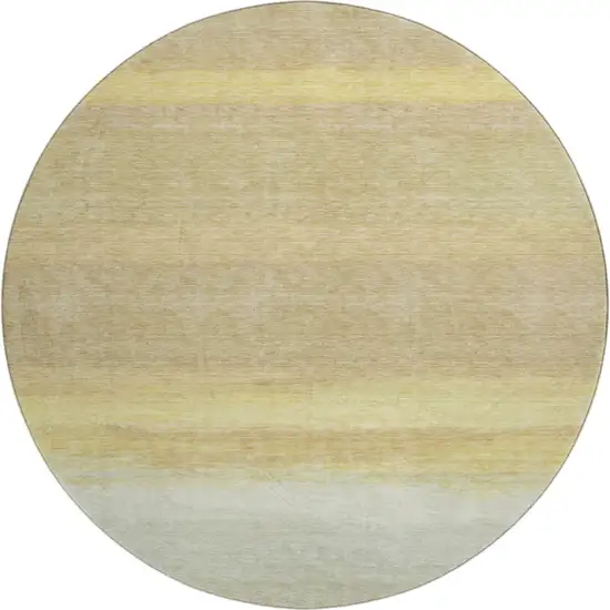 8' X 8' Tan Yellow And Beige Striped Washable Round Rug With UV Protection Photo 1