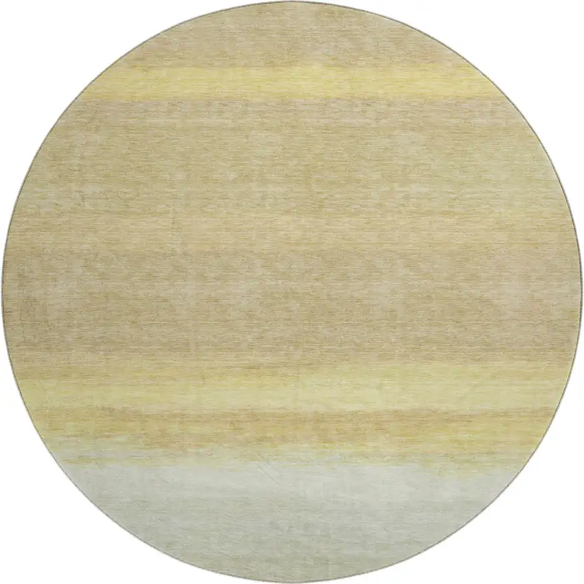 8' X 8' Tan Yellow And Beige Striped Washable Round Rug With UV Protection Photo 1