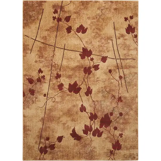 5' X 8' Tan and Red Botanical Leaves Power Loom Area Rug Photo 2