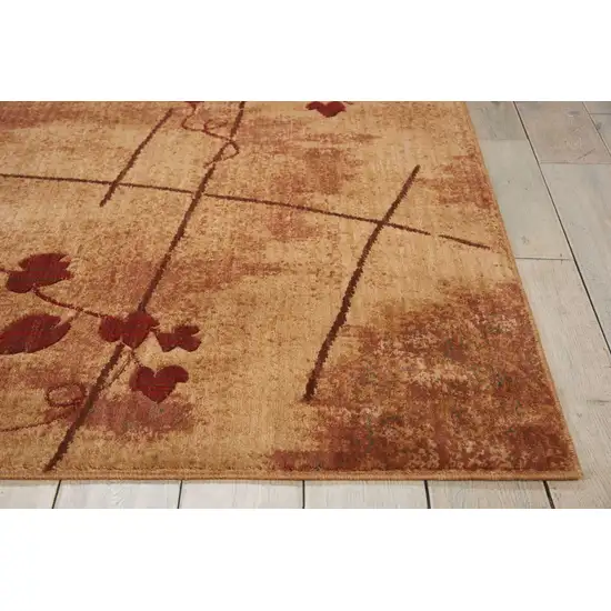 5' X 8' Tan and Red Botanical Leaves Power Loom Area Rug Photo 8