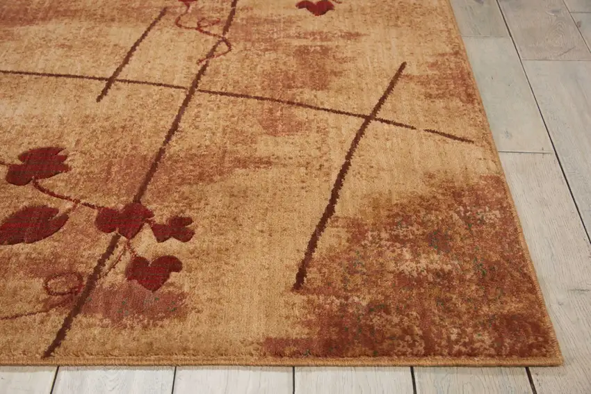 5' X 8' Tan and Red Botanical Leaves Power Loom Area Rug Photo 8