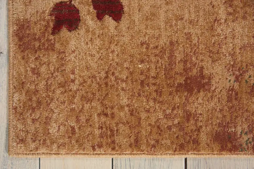 5' X 8' Tan and Red Botanical Leaves Power Loom Area Rug Photo 9